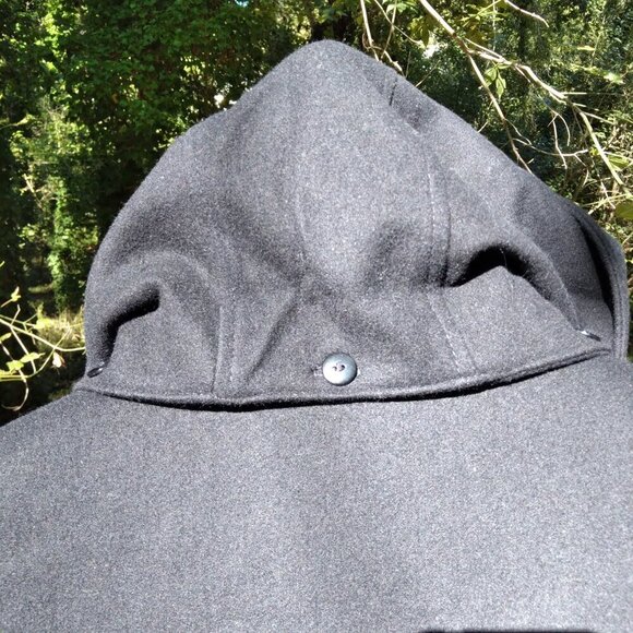 Black Skater HiLo Wool Blend High Neck Detachable Hood Leopard Lined Coat Sz4 - Picture 8 of 13